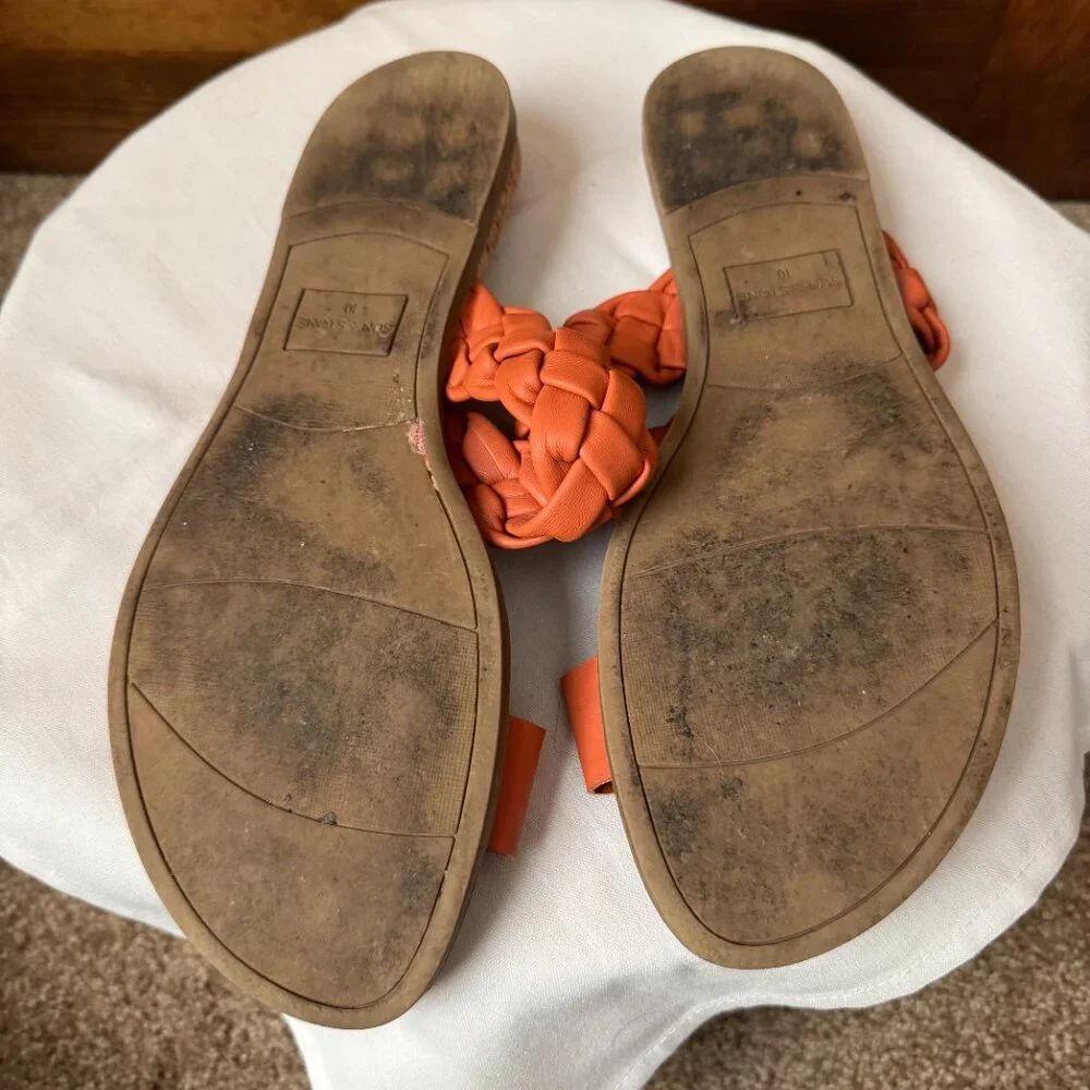 Sun + Stone Papaya Easten Faux Leather Woven Slip On Slide Sandals Size 10